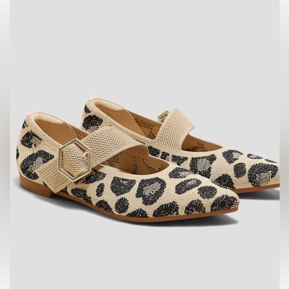 Vivaia metallic gold leopard Maria knit Mary Jane flats 36.5 - Picture 13 of 14